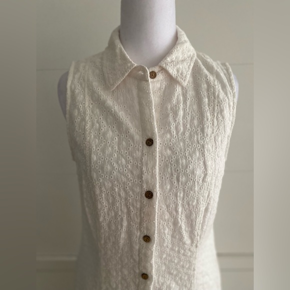 Anne Klein 100% Cotton White Eyelet Midi Dress - Picture 2 of 6